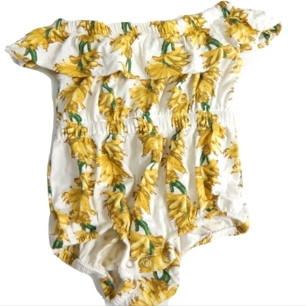 Kate Quinn Banana Print Off Shoulder Bubble Ruffle